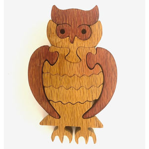 Handcrafted Carved Owl Puzzle 3D Wooden Folk Art Animal Toy Stain Bird Quality